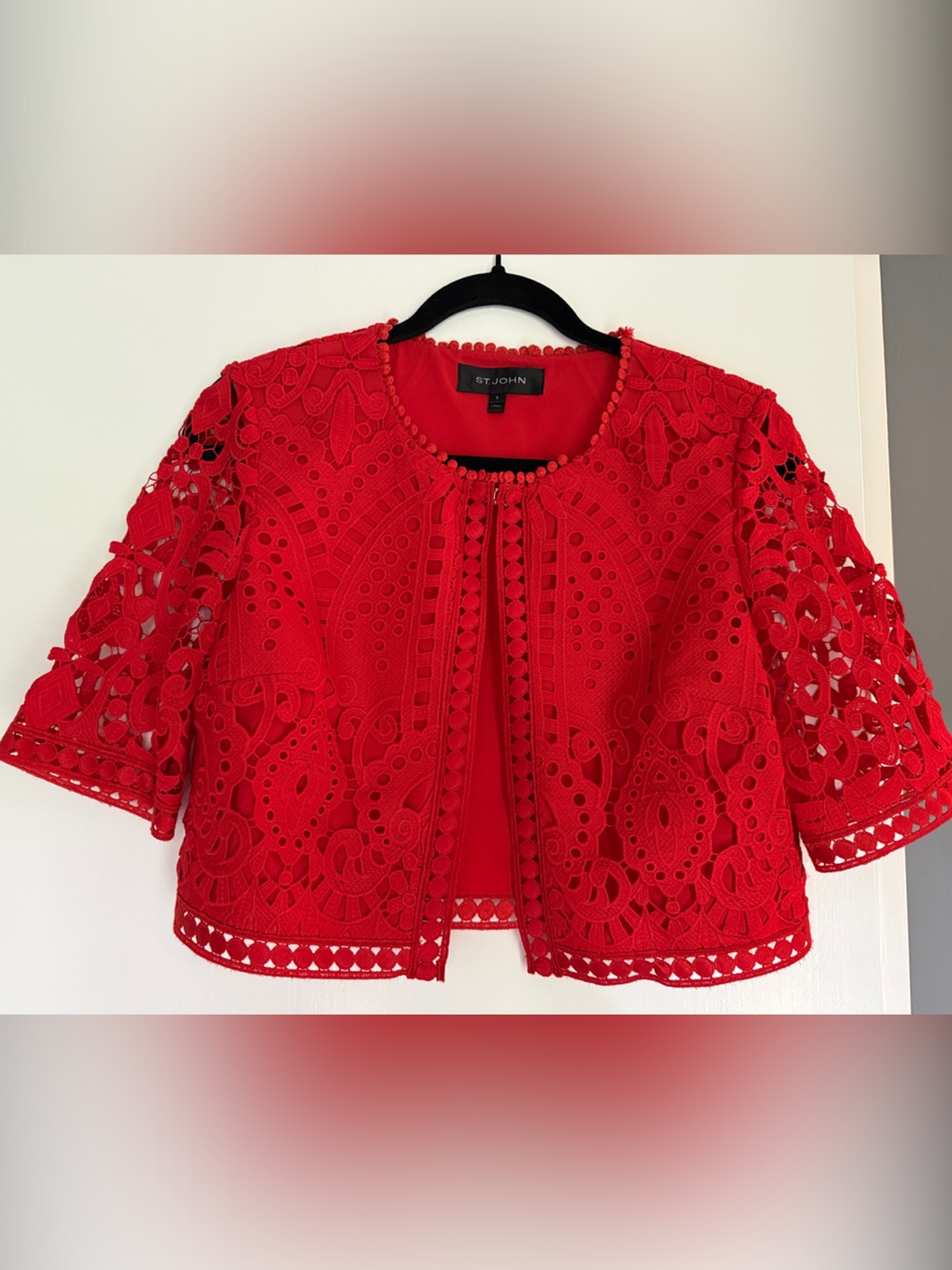 St. John Red Lace Cropped Jacket Size 2